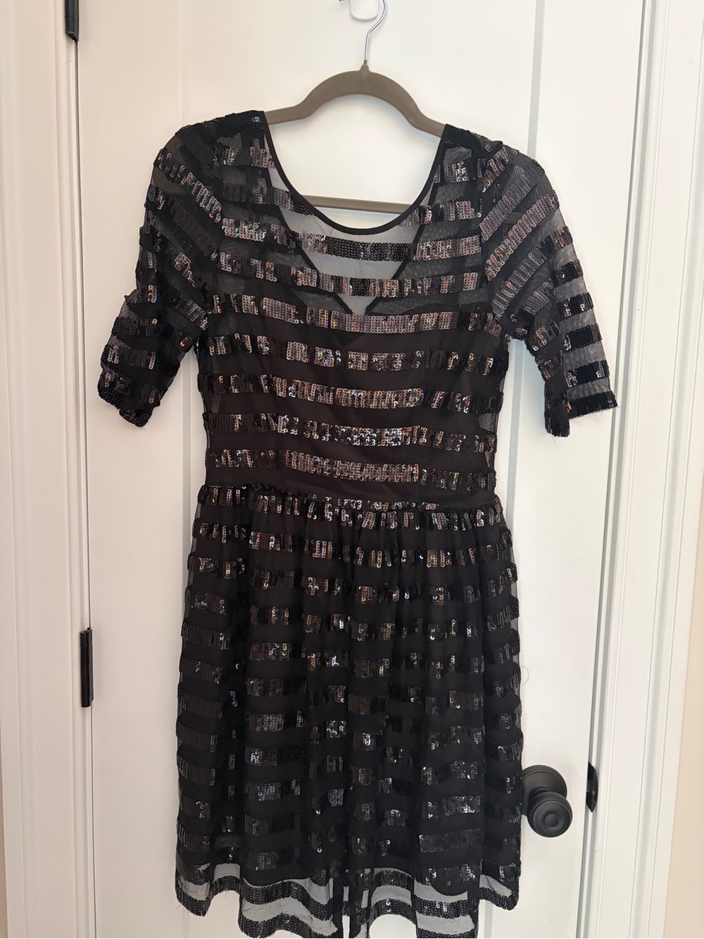 Max & Cleo Black Sequin Stripe Midi Dress
